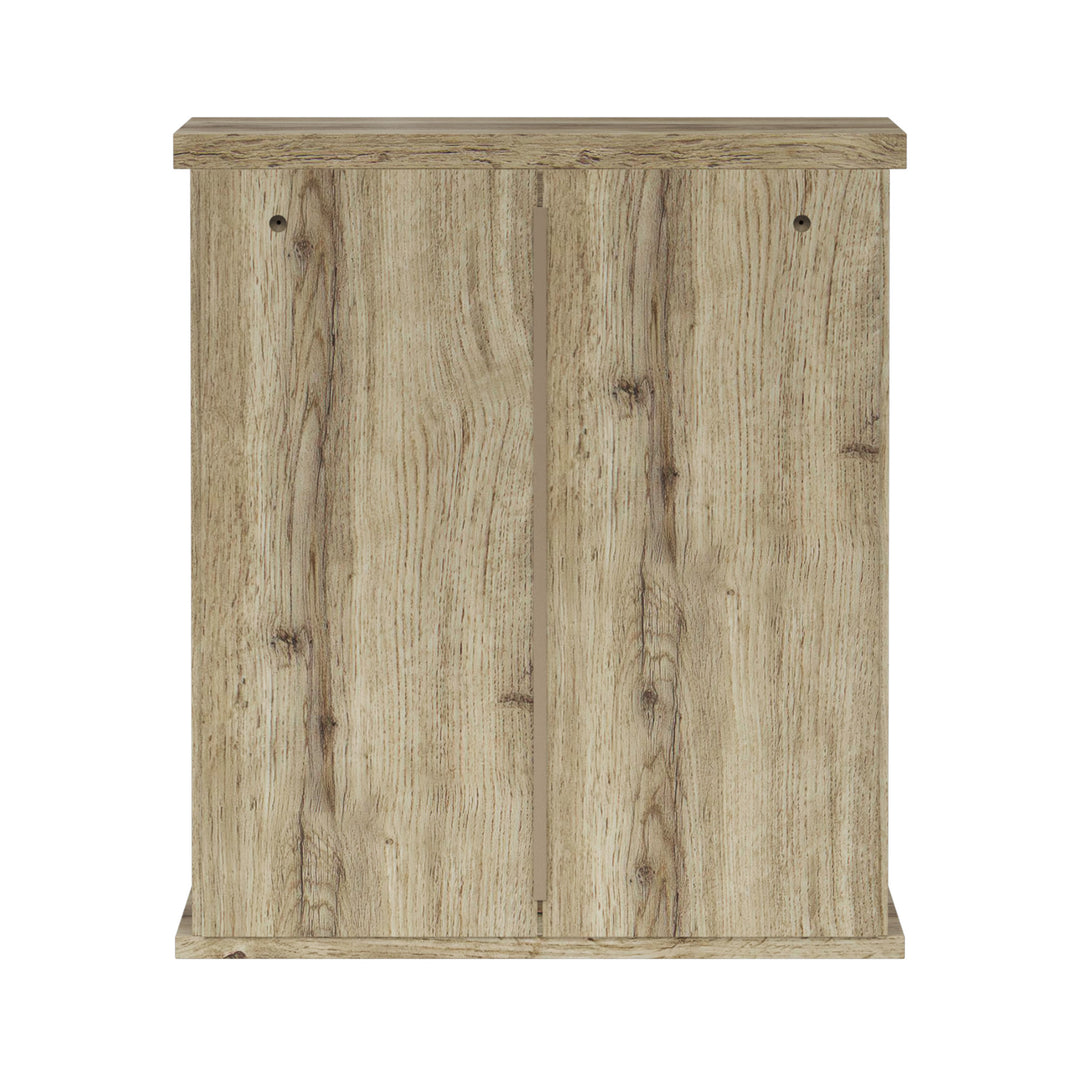 Back view of a light oak wall cabinet.